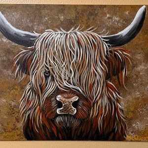 Original Highland Cow Painting Signed by Artist-Me:)